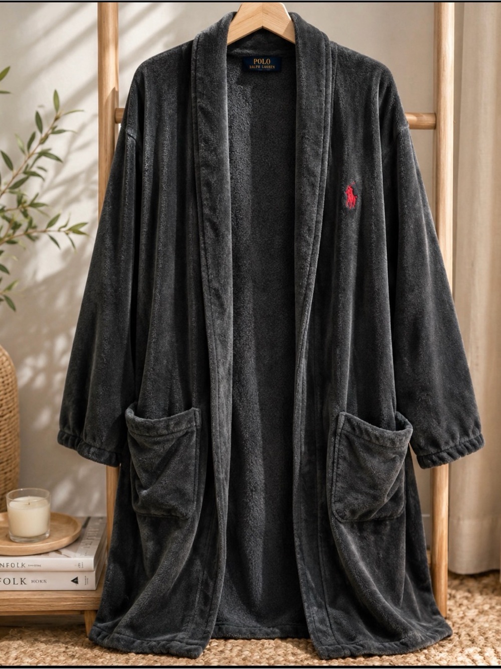 Polo ralph Lauren dark green cotton Textured bathrobe size S/M